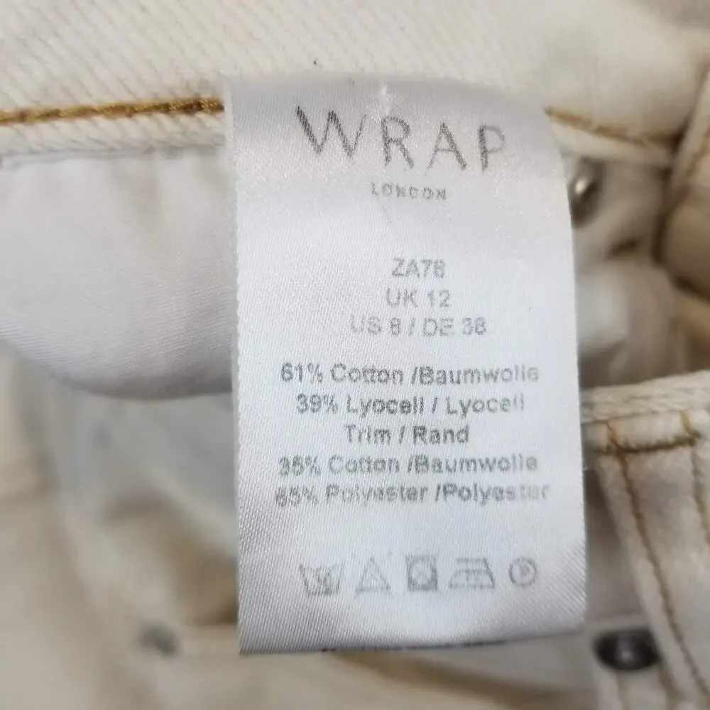 Wrap London Jeans Womens US 8 Cream Carpenter Utility Button Fly Cinch Back ZA76